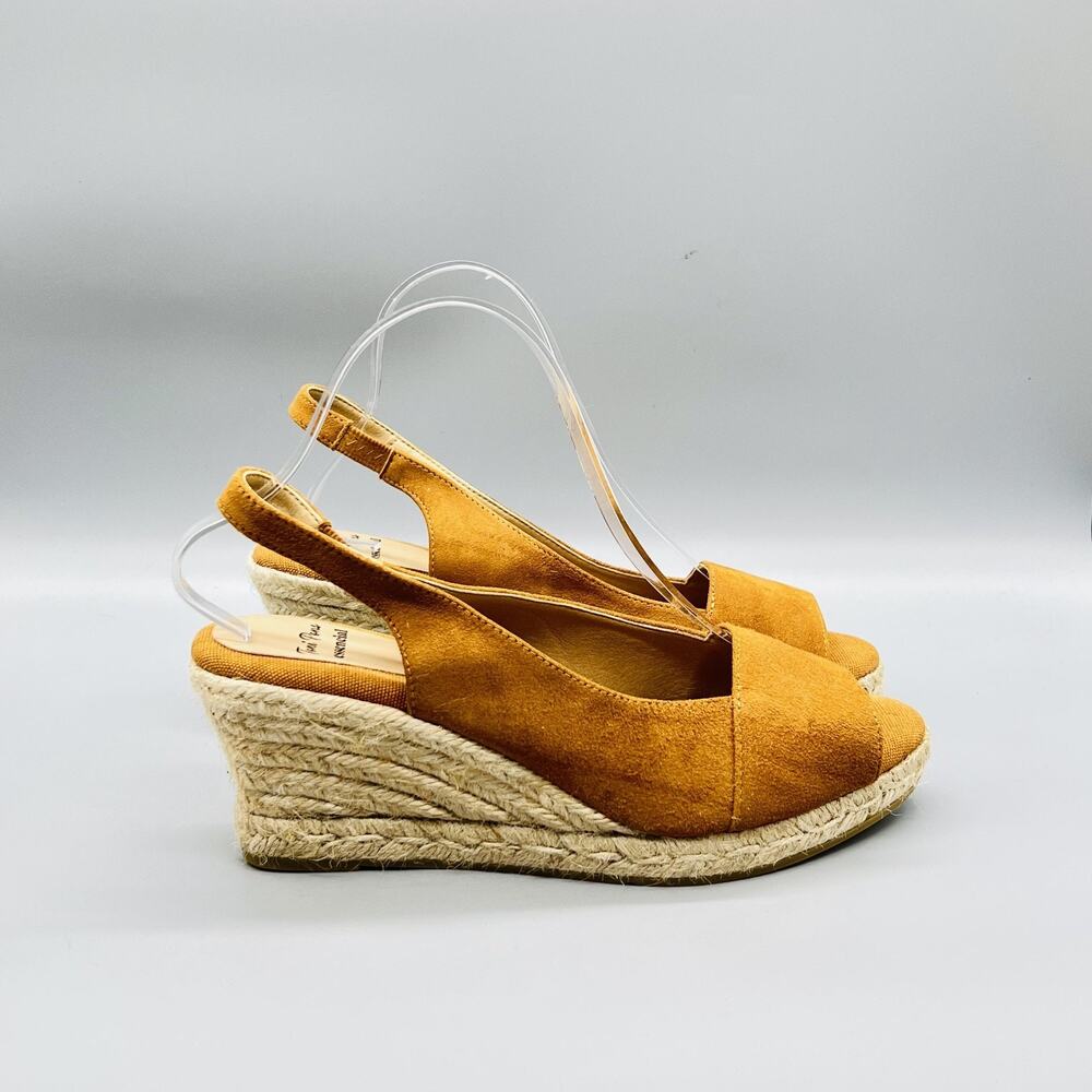Toni Pons Sandals Womens 10 Tan Suede Espadrille Slingback Wedge Jute Shoes